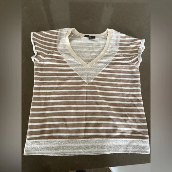 Sanctuary Striped V-Neck Short Sleeve Tee - Brown & Cream - Picture 3 of 4
